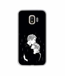 Amazon Brand - Solimo Designer Couples Standing in Rain UV Printed Soft Back Case Mobile Cover for Samsung Galaxy J4