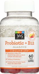 365 Everyday Value, Probiotic + B12 Gummies 2 Billion CFU, Assorted Fruit Flavors, 60 ct