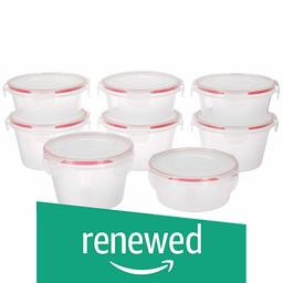 (Renewed) Amazon Brand - Solimo Plastic Kitchen Storage Container Set, 8-Pieces, Transparent