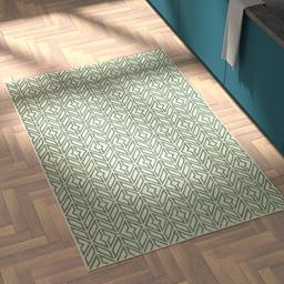 Amazon Brand – Rivet Contemporary Handtufted Cotton-and-Wool Area Rug with Geometric Feathered Pattern, 4' x 6', Green and Cream