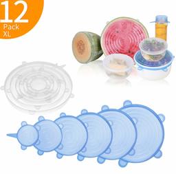 Eono by Amazon - 12 Pièces Couvercles en Silicone, Couvercle Extensibles en Silicone sans BPA, Alimentaire Silicone Lids de 6 Tailles Differentes pour Micro-Ondes/Le Four/Le Frigo/Le Lave-Vaisselle