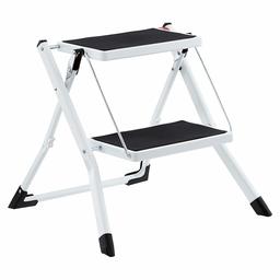 AmazonBasics Step Stool - 2-Step, Steel with Anti-slip Mat and Handgrip, White