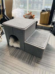 UMI. by Amazon Katzenbaum Katzenhütte Hundehütte Stabiler Sprungturm Plusch-Höhle 2 Treppen XXHoch Grau/Beige