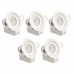 AmazonBasics 7W LED Integrated Recessed Spotlight, Slim Style, Round, 70mm (Cut out), 4000K, Cool White, 5-Pack