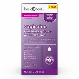 Amazon Basic Care Vagicaine Pain Relieving Anti-Itch Cream, Maximum Strength Instant Relief for Feminine Itch, 3 oz