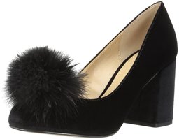 The Fix Women's Blakely Block Heel Feather Pom Pump, Black Velvet, 6.5 B US