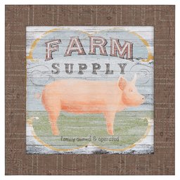 Amazon Brand – Stone & Beam Vintage Country Farm Supply Pig Print, Warm Grey Barnwood Frame, 21