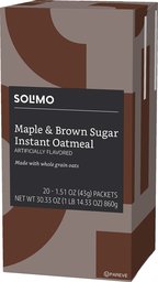 Amazon Brand - Solimo Instant Oatmeal, Maple & Brown Sugar Flavored, 20 packets