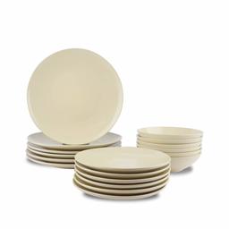 Amazon Basic 18 Piece Stoneware Cream Dinner Plates for 6 People