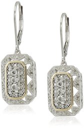 Sterling Silver and 14k Yellow Gold Diamond Art Deco-Style Drop Earrings (0.15 cttw, I-J Color, I2-I3 Clarity)