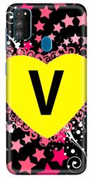 Amazon Brand - Solimo Designer Heart Pattern Alphabet-V 3D Printed Hard Back Case Mobile Cover for Samsung Galaxy M21 / M30s