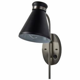 Amazon Brand – Rivet Mid-Century Modern Plug-In Light Wall Mounted Sconce - 11 x 8 x 16.5 Inches, Black and Brushed Nickel