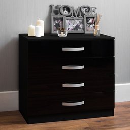 Amazon Brand - Movian Hulio High Gloss 4 Drawer Chest Of Drawers, Black, 72 x 75 x 36 cm