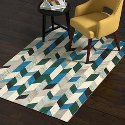 Amazon Brand – Rivet Modern Chevron Wool Area Rug, 4 x 6 Foot, Blue, Green, Ivory