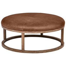 Amazon Brand – Stone & Beam Norah Leather and Wood Round Ottoman, 39.5