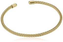 Stainless Steel Braided Cable with Gold Tone IP Bangle Bracelet