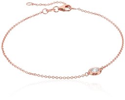 14k Rose Gold Solitaire Bezel Set Diamond with Lobster Clasp Strand Bracelet (1/4cttw, J-K Color, I2-I3 Clarity)