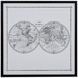 Amazon Brand – Rivet World Map Hemisphere Print in Black and White Vintage Wall Art, Black Frame, 12.5