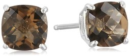 Amazon CollectionSterling Silver Cushion Checkerboard Cut Smoky Quartz Studs (6mm)