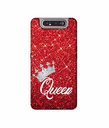 Amazon Brand - Solimo Designer Queen On Red Glitter 3D Printed Hard Back Case Mobile Cover for Samsung Galaxy A80