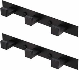 Eono Essentials - Colgadores de pared con 3 ganchos de acero inoxidable SUS304 para toallas y albornoces, negro mate, paquete de 2 (AH210H3DG-2-BK)