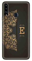 Amazon Brand - Solimo Designer Black Pattern Alphabet-E 3D Printed Hard Back Case Mobile Cover for Samsung Galaxy A20s