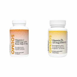 Amazon Brand - Solimo Vitamin C 1000 mg with Rose Hips 8 mg, 150 Tablets, Five Month Supply & Solimo Vitamin D3 125 mcg (5000 IU), 150 Softgels, Five Month Supply (Packaging May Vary)