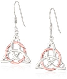 Amazon CollectionRhodium and Rose Gold Plated Sterling Silver Celtic Triquetra Knot Triangle Drop Wire Earrings