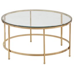 Amazon Brand – Rivet Modern Round Glass and Gold Coffee Table, 36