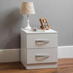 Amazon Brand - Movian High Gloss 2 Drawer Bedside Cabinet, White, 47 x 40 x 36 cm