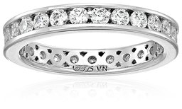 Platinum-Plated Sterling Silver Swarovski Zirconia Channel Set All-Around Band Ring (1.12 cttw), Size 8