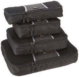 AmazonBasics 4-Piece Packing Cube Set - Small, Medium, Large, and Slim, Black and Gray