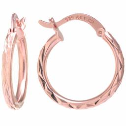 Amazon Collection Women's 14K Plated Sterling Silver Diamond-Cut 2.5X20 Click Top Hoop Earrings, Rose Gold, One Size