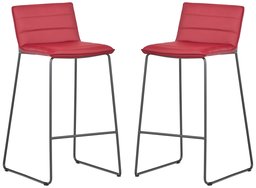 Amazon Brand – Rivet Julian Minimalist Modern Tufted Kitchen Bar Height Stools, Set of 2, 37.8 Inch Height, Synthetic Leather, Red