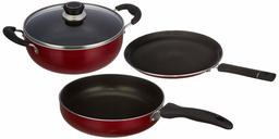 Amazon Brand - Solimo 3-Piece Non-Stick Cookware Set (Induction and Gas Compatible)