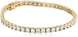 Amazon CollectionYellow-Gold-Plated Sterling Silver Swarovski Zirconia Round-Cut Tennis Bracelet, 8