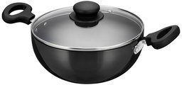 Amazon Brand - Solimo Hard Anodized Kadai with Glass Lid, 20 cm, (Induction and Gas Compatible), Black