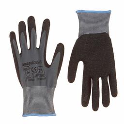 AmazonBasics Gants de travail enduits de latex Doublure en fibre de nylon Gris Taille 7 S 6 paires