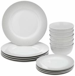 Amazon Brand - Solimo 15 Piece Dinnerware Set (Line Design)