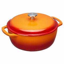 AmazonBasics Enameled Cast Iron Dutch Oven - 7.3-Quart, Orange