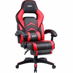 UMI. Essentials Silla Gaming Escritorio Oficina Garantía de 2 años con Reposapiés Respaldo Reclinable Silla Ergonómica Silla Gamer Color Rojo