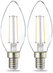 AmazonBasics LED E14 Small Edison Screw Candle Bulb, 2.1W (Equivalent to 25W), Clear Filament- Pack of 2