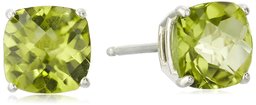 Amazon CollectionSterling Silver Cushion Checkerboard Cut Peridot Studs (6mm)