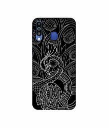 Amazon Brand - Solimo Designer Peacock Feather Pattern 3D Printed Hard Back Case Mobile Cover for Samsung Galaxy M21