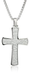 Men's Stainless Steel Cross Pendant with Hammered Texture and Round Box Chain Pendant Necklace, 24