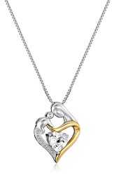 Sterling Silver and 14k Yellow Gold Heart Mother's Jewel White Topaz and Diamond Accent Pendant Necklace, 18