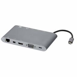 AmazonBasics typ C-dockningsstation med mini-DisplayPort, HDMI, VGA-, 3 USBA-, Ethernet-anslutning, SD-/TF-kortläsare, ljud- och typ-C-laddningsport, aluminium, kompakt, grå