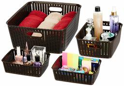 Amazon Brand - Solimo 4 Piece Storage Basket Set, Brown