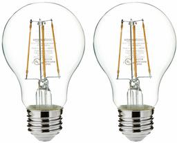 AmazonBasics 25 Watt Equivalent, Clear, Non-Dimmable, A19 LED Light Bulb | 2-Pack (Renewed)