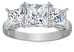 Platinum-Plated Sterling Silver Princess-Cut 3-Stone Ring made with Swarovski Zirconia (4 cttw), Size 7